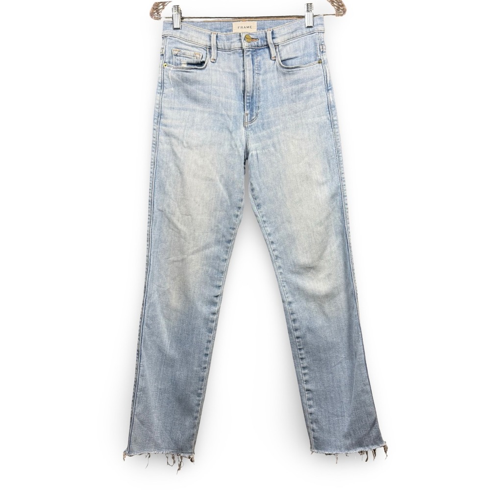 FRAME Denim Jeans High Rise Le Sylvie Crop 27 Overturn Light Wash Raw Hem
